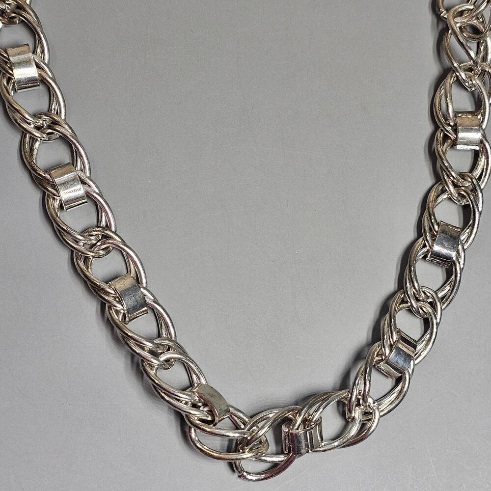 Charming Charlie Double Link Chunky Chain Choker Necklace Silvertone 18"-21"
